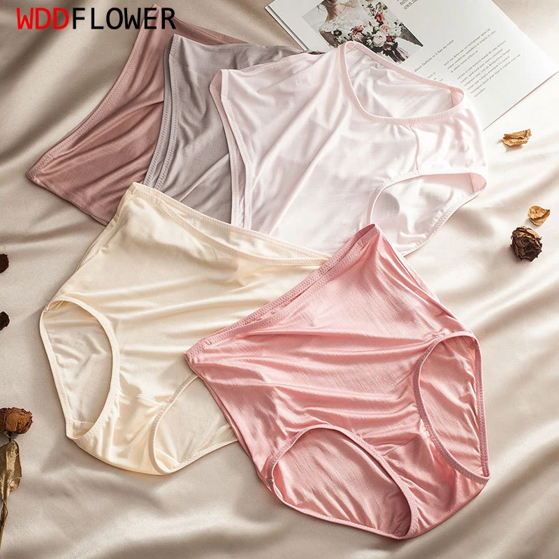 4 pack 100% Mulberry Silk Women Thin Type High Waist Very Soft Underwear Briefs Lingerie M-3XL SG006