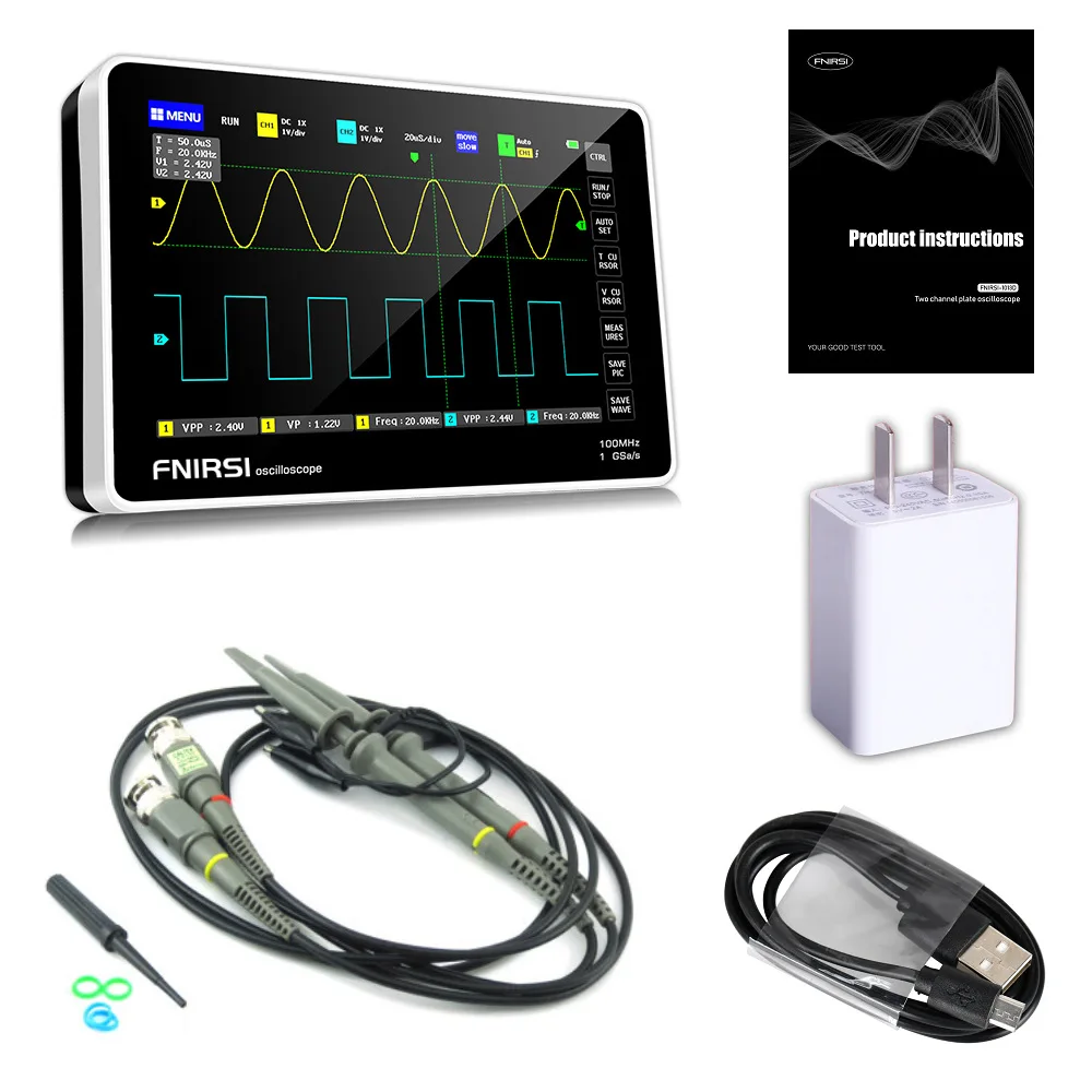 Nuovo FNIRSI-1013D Digital Tablet oscilloscopio Dual Channel 100M larghezza di banda 1GS frequenza di campionamento Mini Tablet oscilloscopio