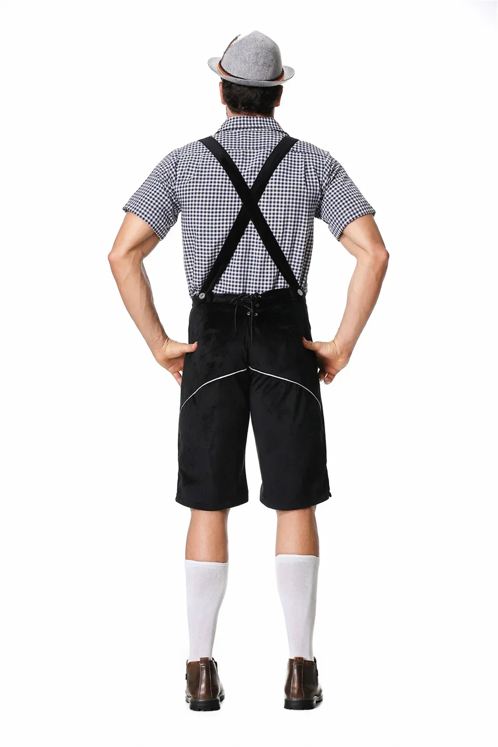 Man Carnival Oktoberfest Costume Top Halter Lederhosen Hat Bavarian Bartender Halloween Cosplay Fancy Party Dress