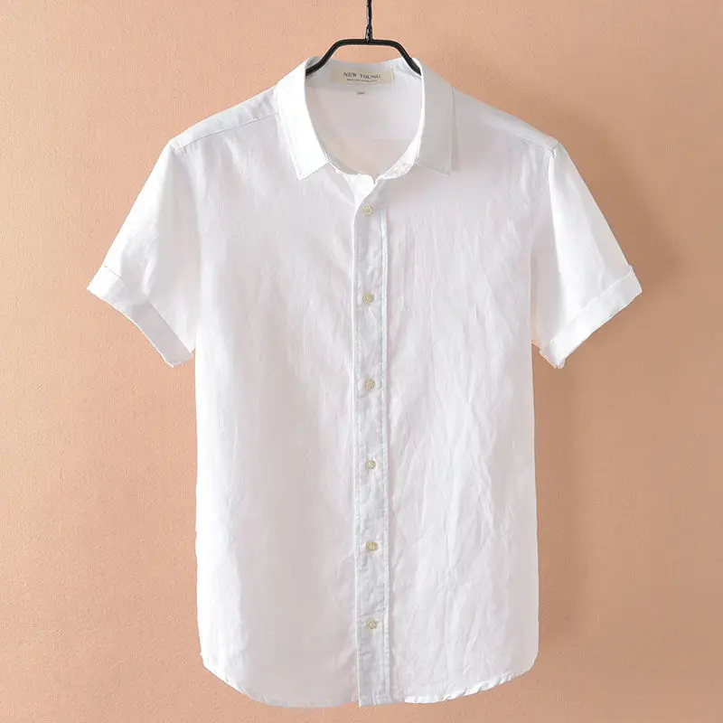 

Men's Casual Linen irt ort Sve Thin Collarl Summer Breathable Slim Fit Cotton Linen Blend Lightweight White irt