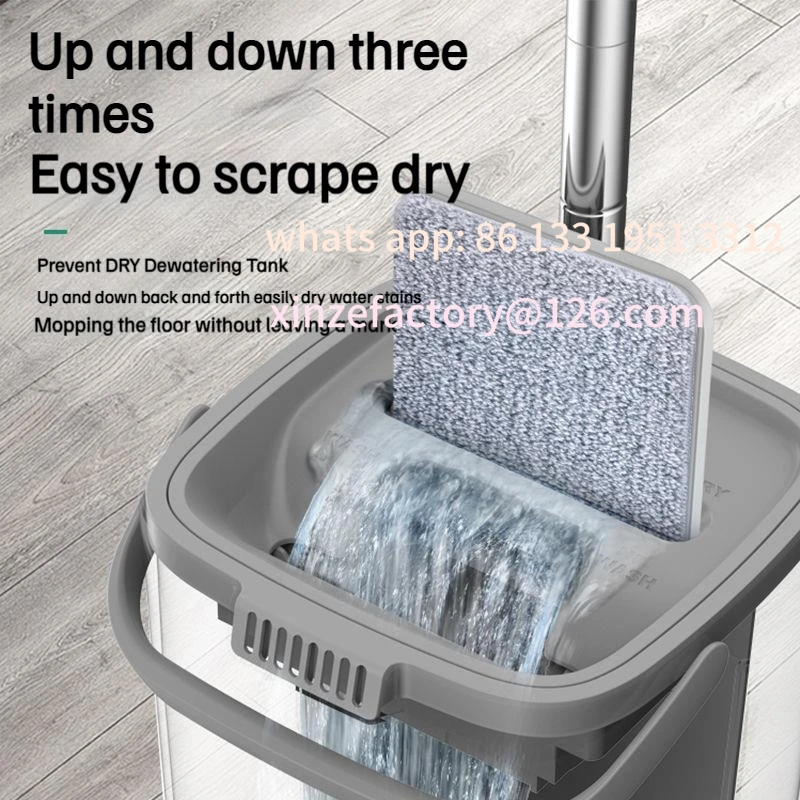 

Customizable 2023 Latest Mop Set Hands Free Wash Cleaning Tools Floor Cleaner Microfiber Mops With Bucket Kitchen Clean Flat Squ