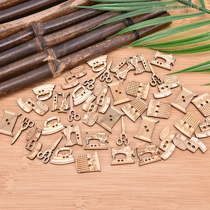 50pcs Mixed Natural Sewing Tool Wooden Handmade Buttons Scrapbooking Carft For Decoration 18-30mm