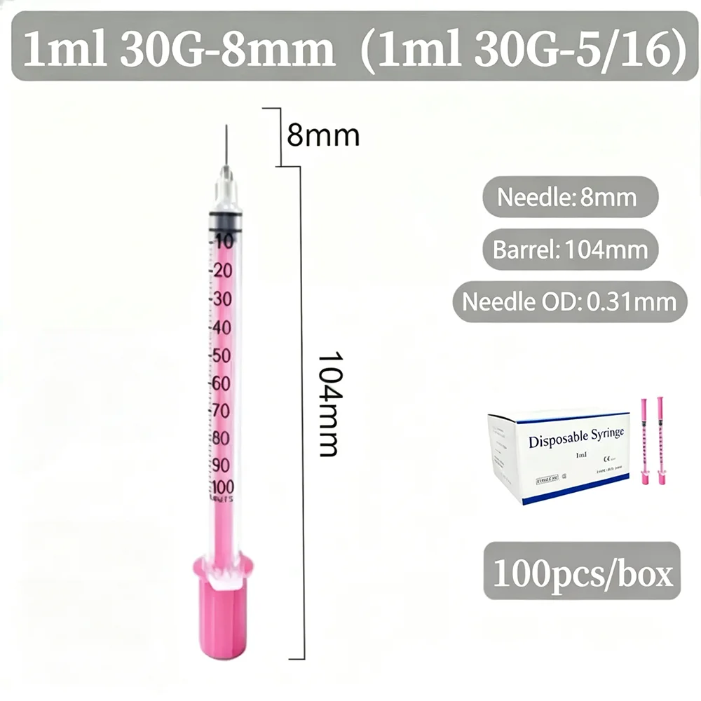 1ml 31G (6mm) Einweg-Veterinärspritze aus rosa Kunststoff, sterile Insulinspritze, ausgestattet mit einem rosa Kappe und Nadel, geeignet für den Einsatz bei Haustieren, Nutztieren und in Laboren. – Detail 6