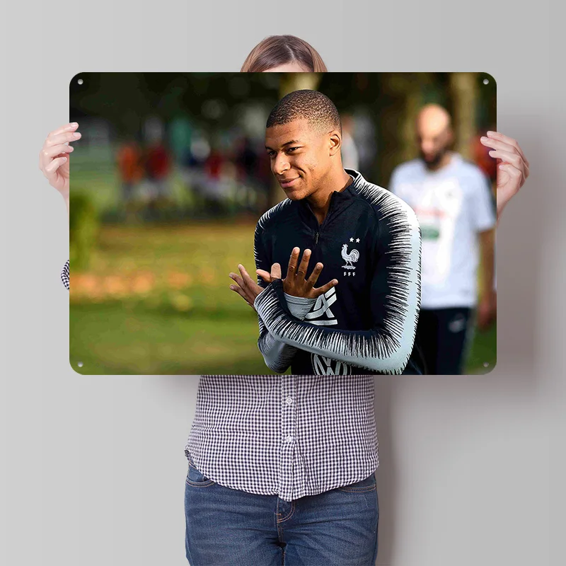Kylian Mbappé Football Poster Customized Vintage Metal Signs Wall Art Retro Tin Plaque for Soccer Fans Bathroom Decor Coffee Bar