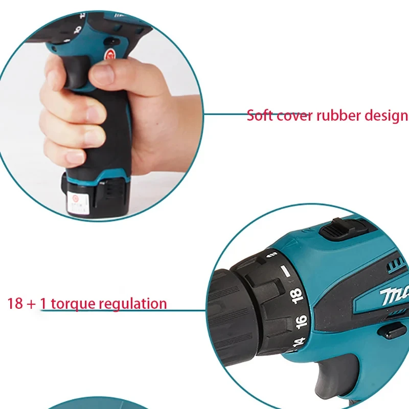 Makita DF330D Perceuse électrique sans fil, ensemble d'outils électriques, réparation d'entretien ménager, batterie au lithium, mini tournevis domestique