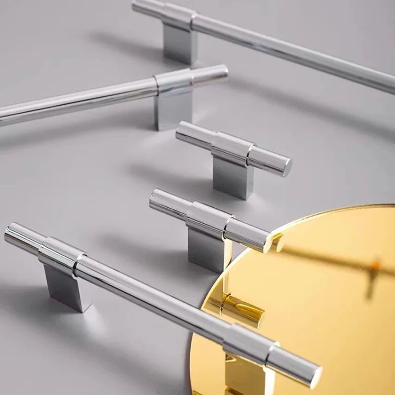 

Мебельные ручки в европейском стиле/серебристые, из цельной латуни, длинные, для шкафов, ящиков, дверей, Т-образные, для кухни, фурнитура