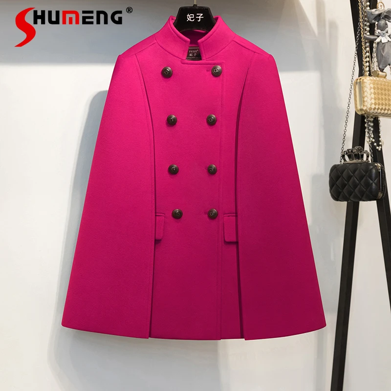 

Long Sleeve Loose Cape Woolen Coat Women's Clothes 2023 Autumn and Winter New Red Elegant Shawl Woolen Jacket Trench Overcoats