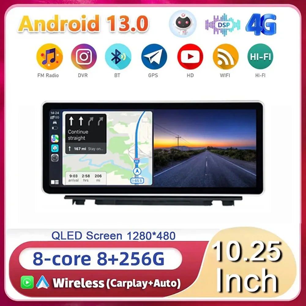 

10,25 "Android 13 сенсорный экран для Audi Q3 2012-2018 стерео Автомагнитола мультимедийный плеер Carplay Авто GPS Navi WIFI + 4G 360 камера