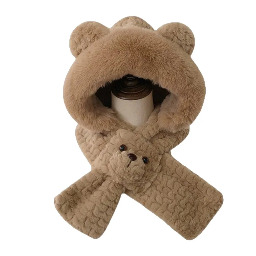 Fashion Plush Winter Integrated Cap Scarf Windproof Thickened Ear Protection Hat Warm Soft Neck Warmer Outdoor