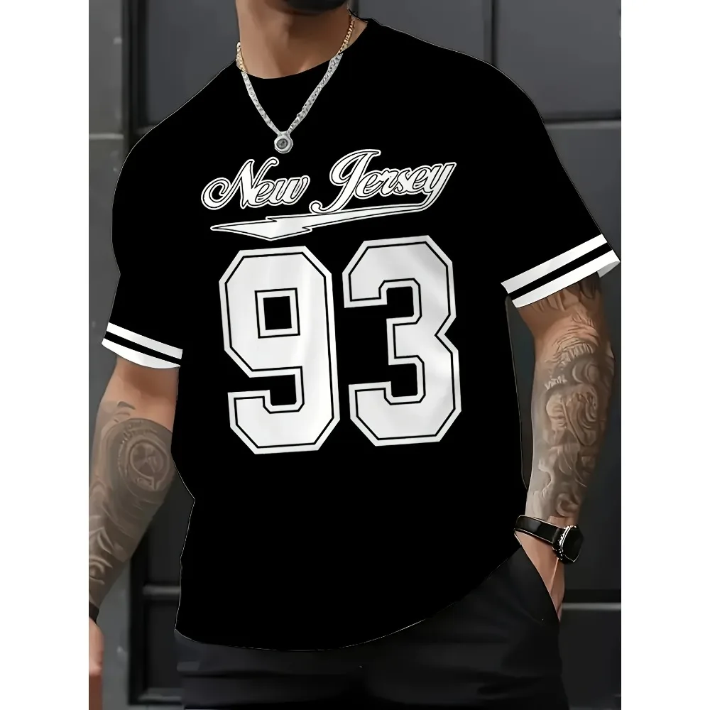 

[93 Graphic Print Casual T-Shirt] New Jersey 93 Graphic Print Men's Casual T-Shirt - Crew Neck,Short Sleeve,Polyester Blend,Mach