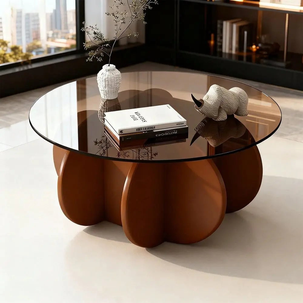 

Round Glass Coffee Table For Living Room Mid Century Modern Coffee Table Unique Circle Center Table With Wood Base