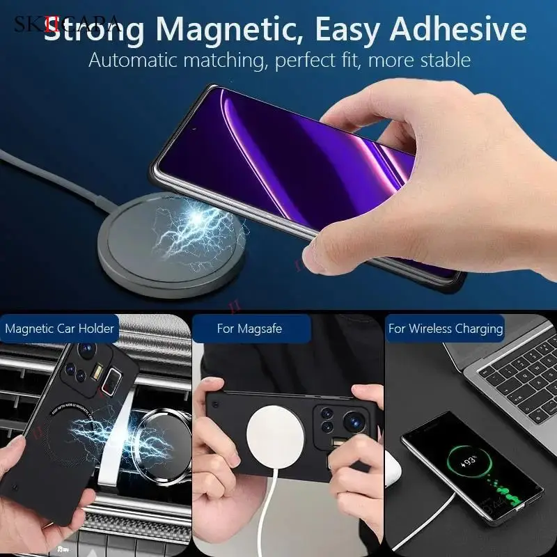 OPPO 용 Magsafe 마그네틱 프레임리스 케이스 X6 Pro X5 X3 Reno 10 9 8 Pro Plus A1 A2 Pro K10 무선 충전 하드 커버 찾기