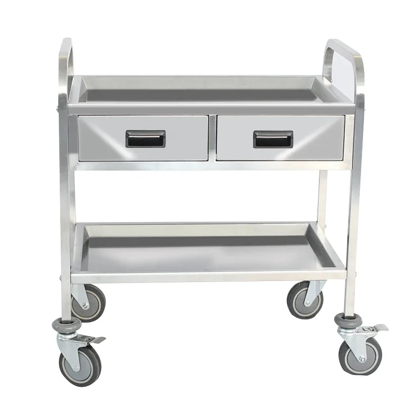 Hospital Medical Trolley Cart Mobile Rolling Cart Dental Lab ,Stainless Steel Push Cart