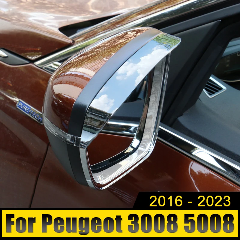 

For Peugeot 3008 5008 GT 2016 2017 2018 2019 2020 2021 2022 2023 Hybrid Car Rearview Mirror Eyebrow Rainproof Rain Trims Cover