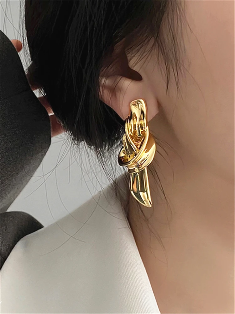 European and American knotted metal earrings for women 2022 fashion light luxury design temperament earrings