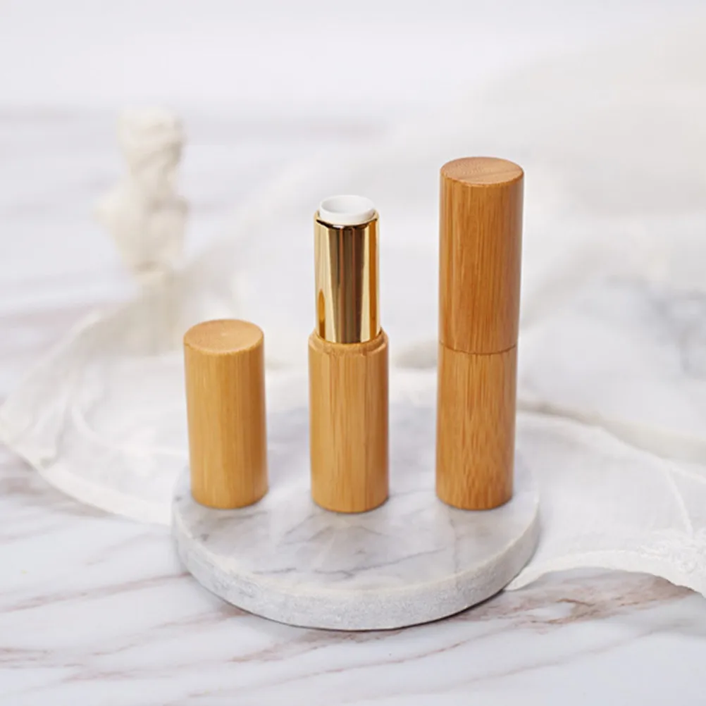 3 contenitori vuoti per balsamo labbra da 12,1 mm, riutilizzabili, effetto bambù, tubetto rossetto fai da te, meccanismo scorrevole, ideali per viaggi e lavoro, colore oro