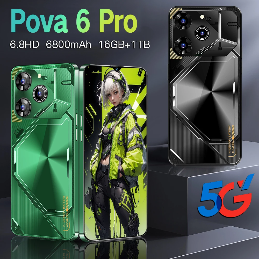 

Global Version Pova6pro Smartphone 5G 6.8" HD Screen 1440x3200 Dimensity 9300 Camera 108MP Android Phone Unlocked celulares