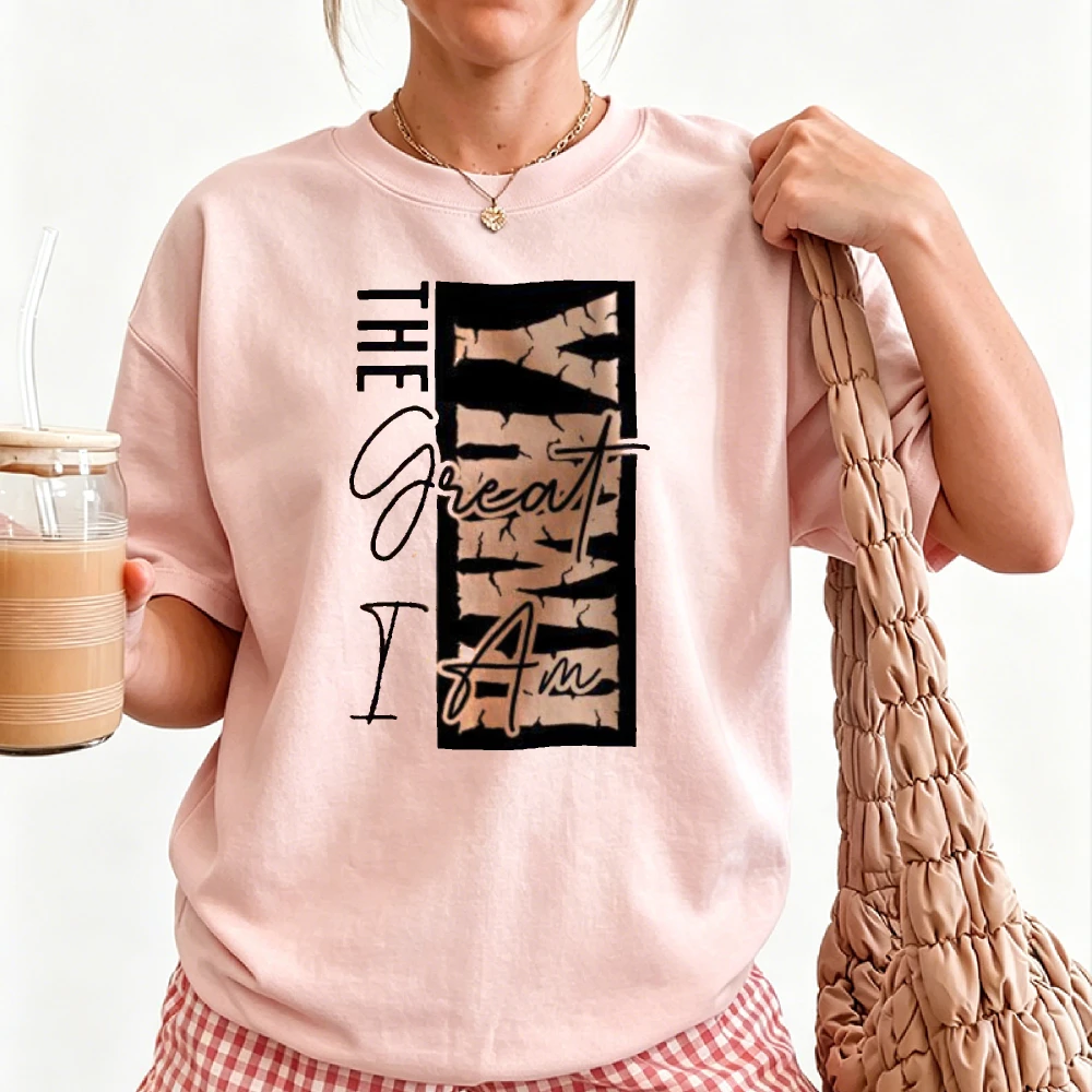 The Great I Am Graphic T Shirt Vintage Distressed Mixed Script Serif Letter Print Faith Inspirational Religious Quote Gift Tops