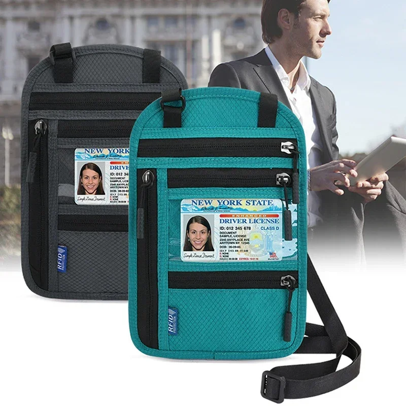 Multifuncional pescoço pendurado passaporte saco, RFID Crossbody ombro armazenamento saco, caso de proteção documento, 1pc