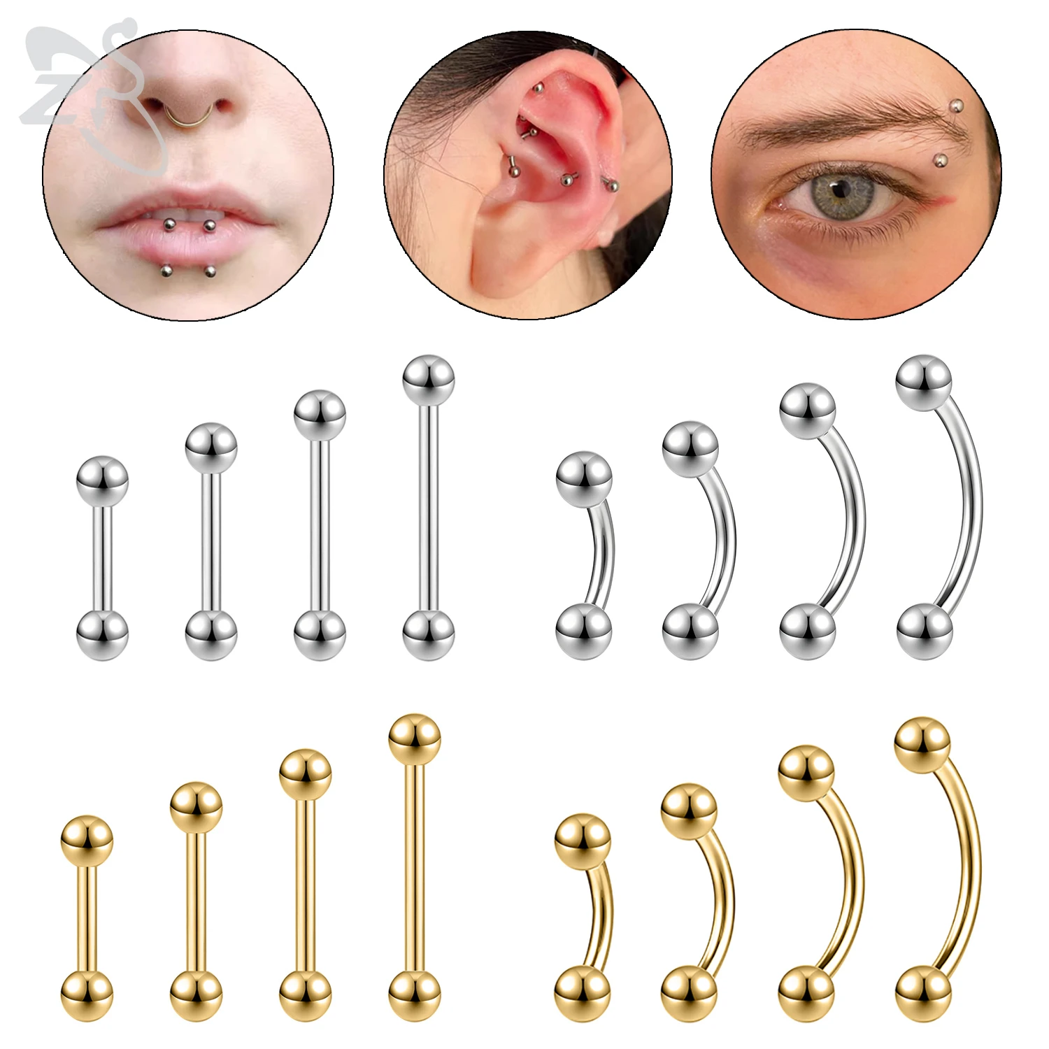 ZS 1 قطعة 14/16/18/20 جرام G23 التيتانيوم الصلب الحاجب ثقب الرجال النساء الشرير الصخرة منحني الحواجب حلقة الشفاه البطن الثقب مجوهرات #1