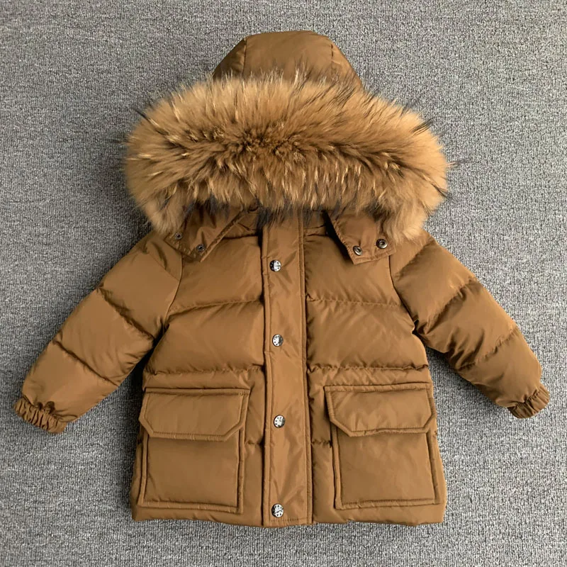 Children Winter Down Jacket Luxury Natural Fur Collar Kids Thicken Warm Coat For Baby Boy Girl 2-13 Years Snowsuit