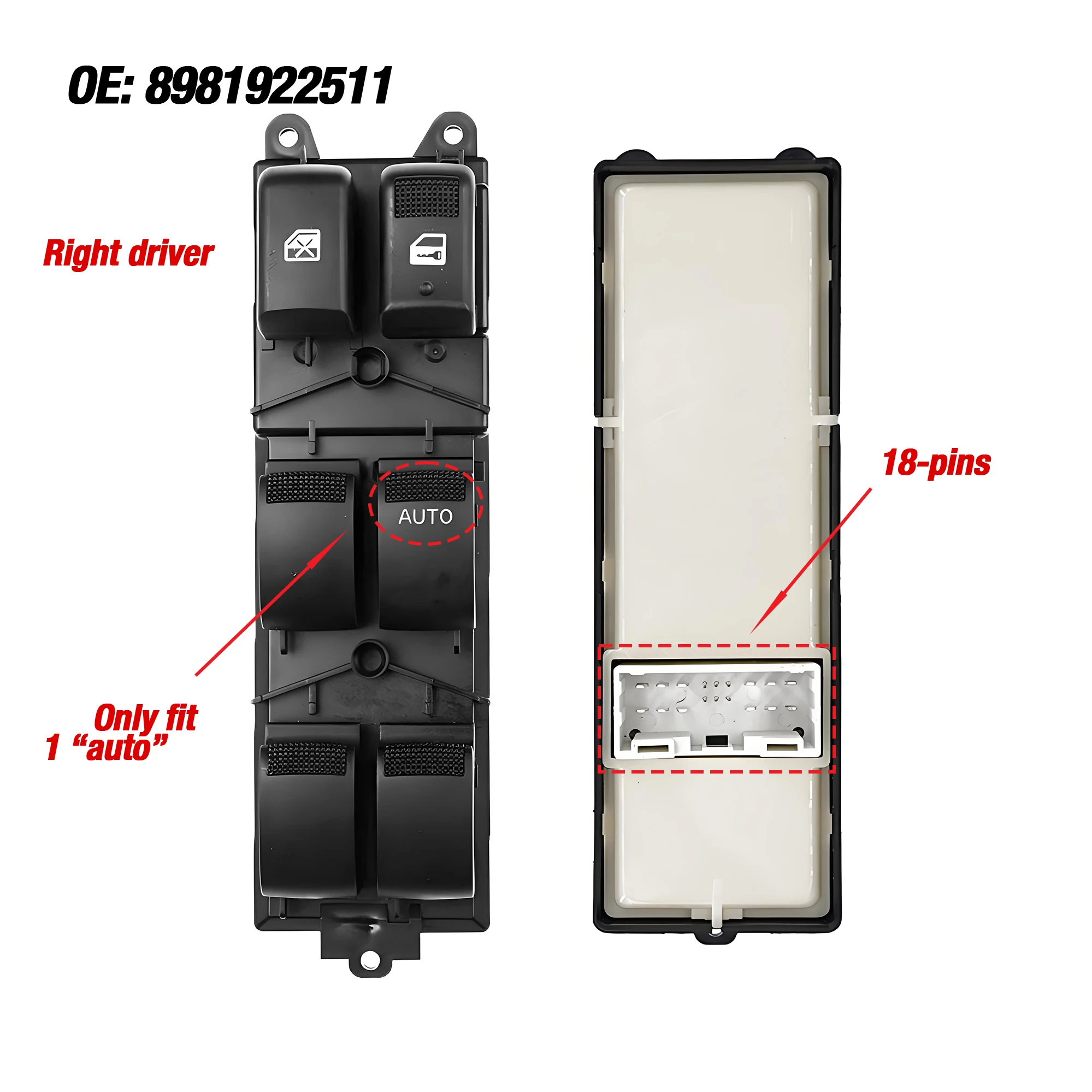 8981922511 8-98192251-1 RHD For Isuzu Mu-X D-Max Dmax Pickup 2012-2019,Driver Side Power Master Window Lifter Control Switch