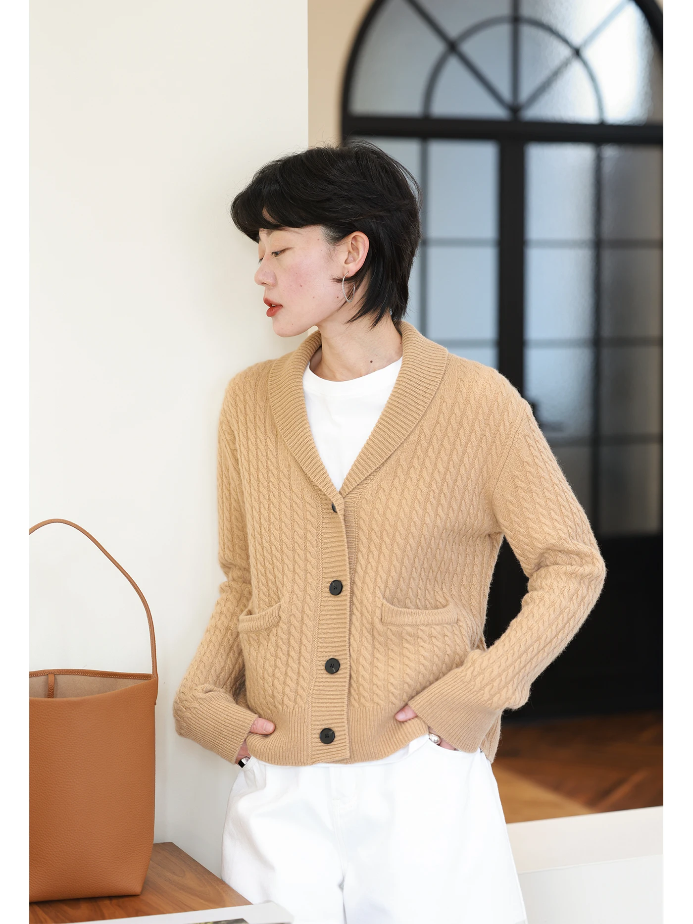 

Loose Casual Woolen Knitted Cardigan Women's Vintage Sle een Collar Open Sweater Soft Long Sve Warm Outerwear