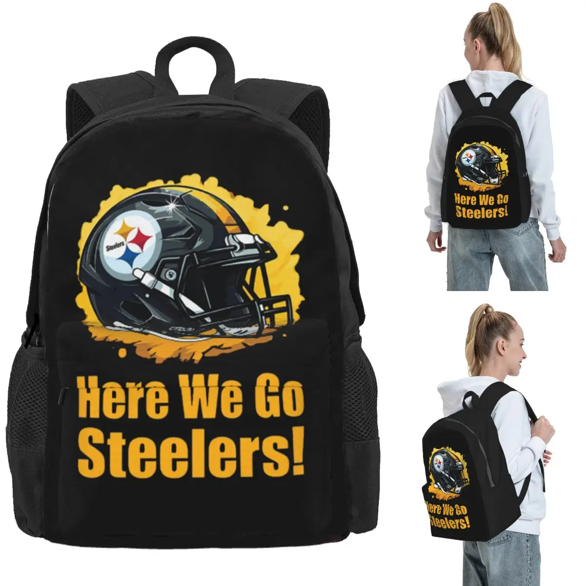 Steeler Logo Rucksack, Tagesrucksack, großes Fassungsvermögen, für Jungen und Mädchen, Büchertasche, Schultasche, Umhängetaschen für Männer und Frauen