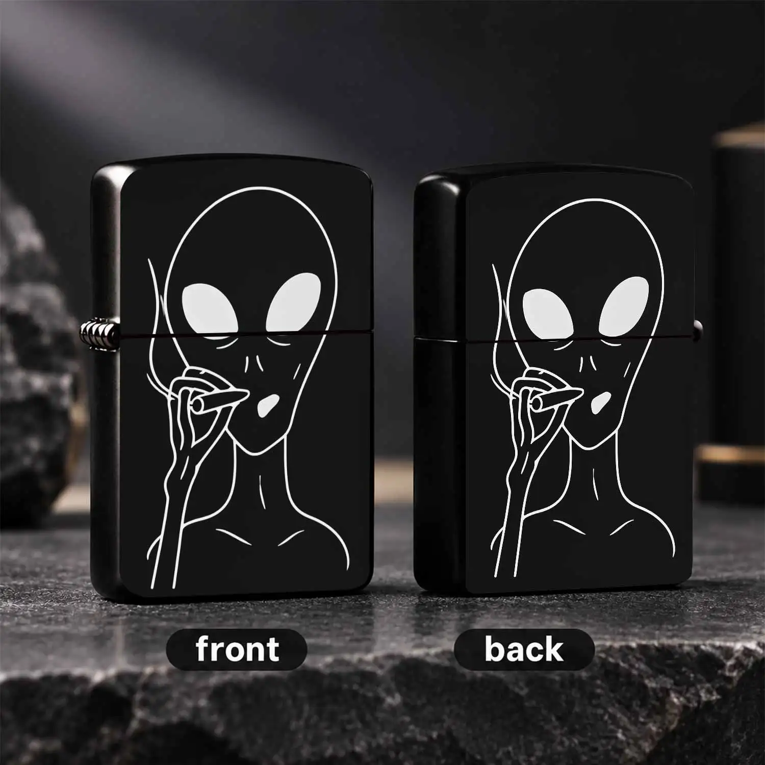 Stylish Alien Graphic Lighter, Minimalist Black White Line Art Design, Portable Compact Daily Use Igniter, Versatile For Camping Hiking Indoor Outdoor Activities, Unique Fun Exotic Style Accessory, Ideal Novelty Gift Fo A Humorous And Inter
