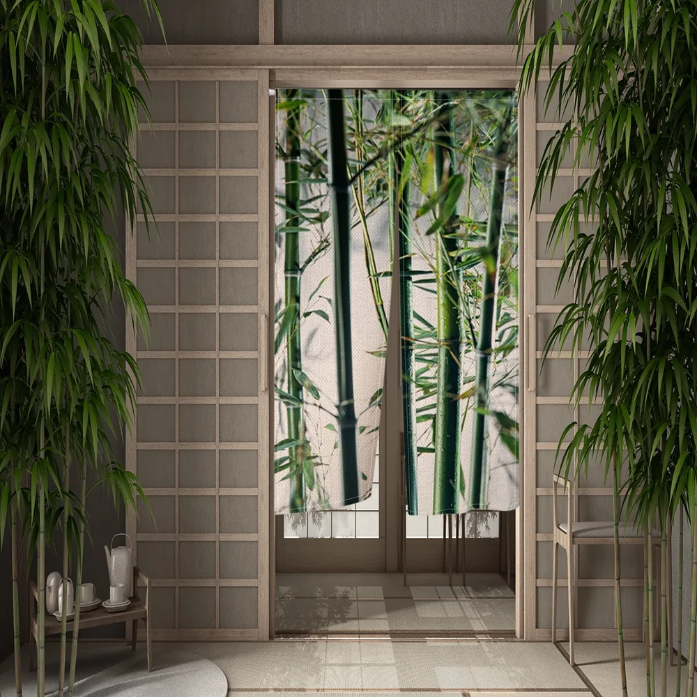 Japanese Bamboo Lotu Door Curtain Noren Feng Shui Doorway Curtain Bedroom Kitchen Entrance Partition Polyester Cafe Half Curtain