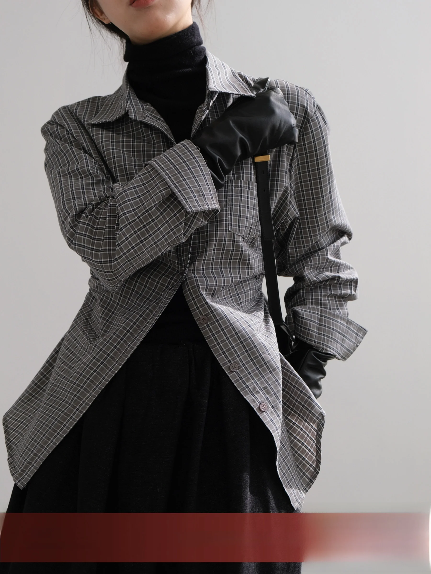 

Slimming Long Sleeve Shirt Women's Casual Style Waist-Cinching Commute Fashionable Vintage VG Corridor Layering Shirt