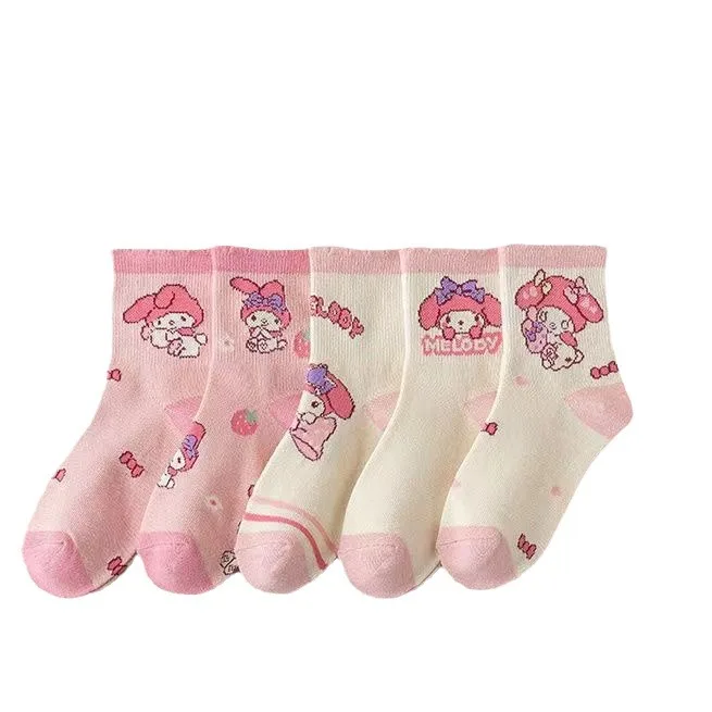 5 Pairs of Children's Socks Spring and Summer Thin Soft Breathable Simple Trend Cartoon Socks for Boys and Girls