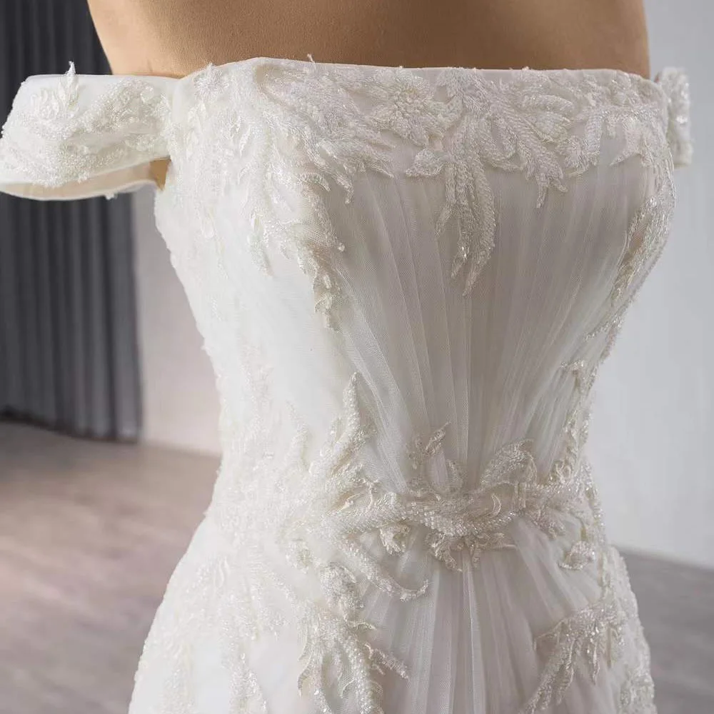 Gaun Pengantin Tanpa Tali Bahu Terbuka Berenda Punggung Applique Bordir Pengantin Gaun Pengantin Kustom Putri Duyung