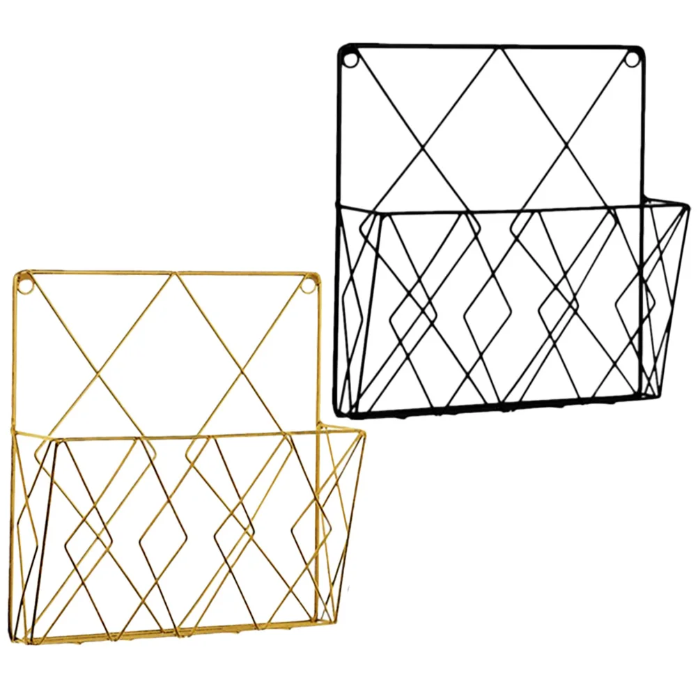 2 قطعة رف تخزين الكتب المثبت على الحائط منظم الملفات المعدنية المنسوجة للمنزل والمكتب وحامل المجلات وتصميم شبكي لتخزين المستندات #1