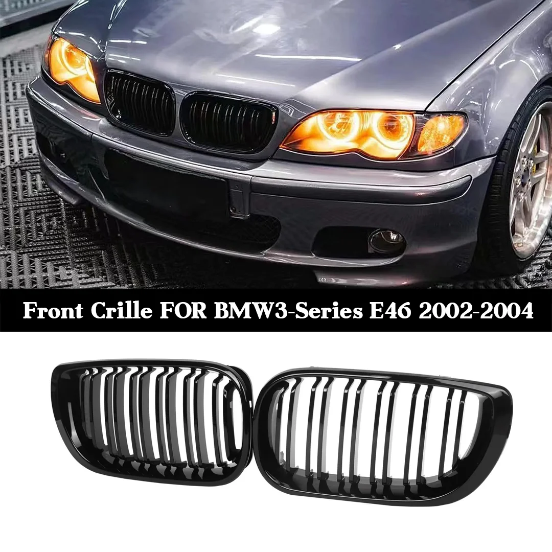 

Для BMW3SeriesE46 2002-2004 глянцевые черные однолинейные передние решетки для почек, замена в стиле алмазной сетки для 325i330i Sedan Coupe