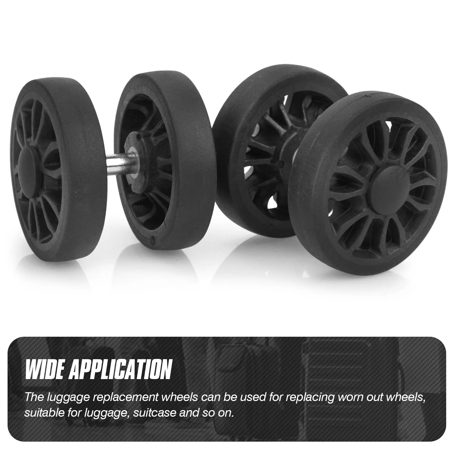 8Pcs Black Luggage Wheel Replacement with Screw Travel Luggage Wheels Replacement Suitcase Parts 50mm Axles Caster Repair Wheel