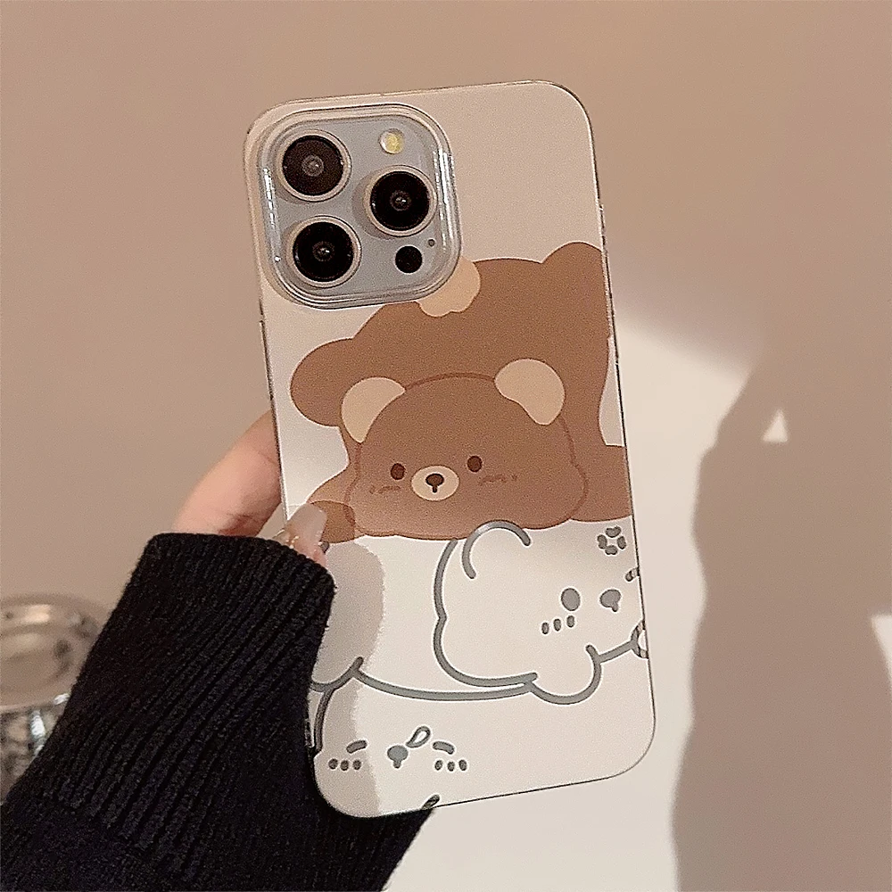 Ins Cute Cartoon Bear Clear Case for iPhone 15 14 13 Pro Max 12 Pro Plus 11 XR XS 8 7 SE2020 Hollow Out Cover