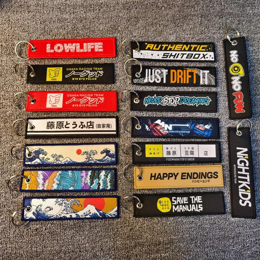 

JDM Keychain Car Culture Style Fashion Tags Embroidered Short Cloth Rectangle Polyester Auto Holder Charm Key Ring JDM