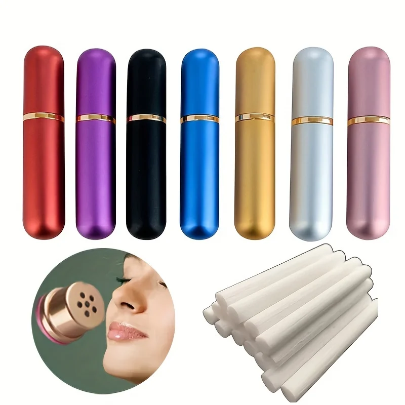 2pcs Nasal Inhalers for Essential Oils Aromatherapy Blank Aluminum Tubes 5ml Refillable Bottles with Replacement Wicks