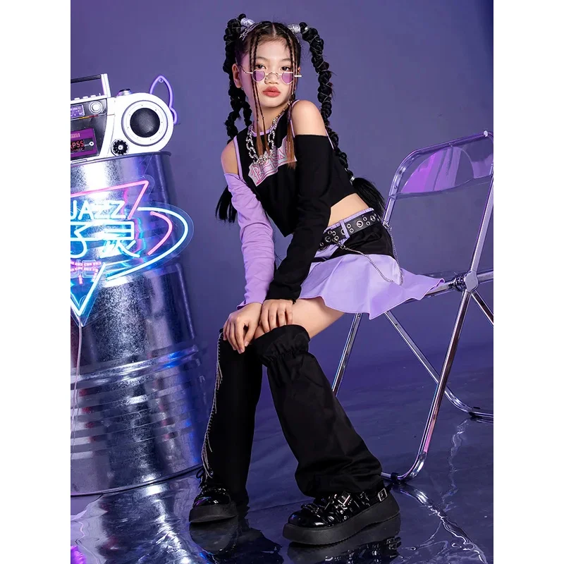 Girls jazz dance long sleeve top skirt children's cool costume set children's hip hop street dance clothing autumn and winter