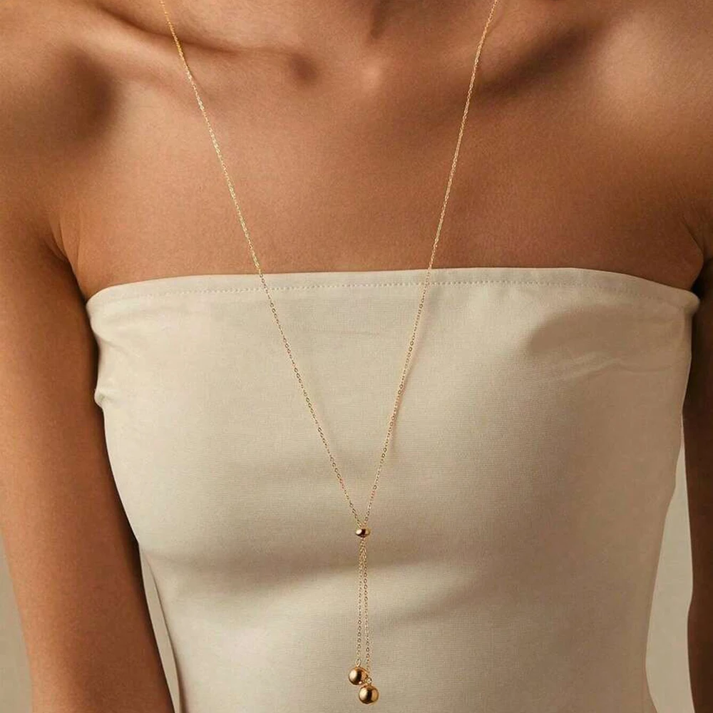DOTIFI Stainless Steel Necklace Vintage Metal Pearl Pendant Necklace Women's Fashion Long Fringe Adjustable Necklace Party Gift