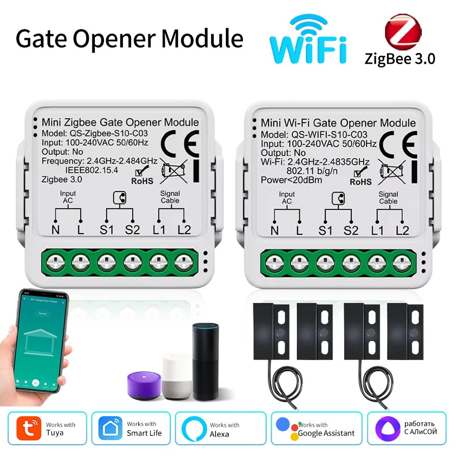 Tuya WiFi ZigBee Gate Opener Module Smart Garage Door Opener Controller Smart Life App Alexa Google Assistant Voice Control