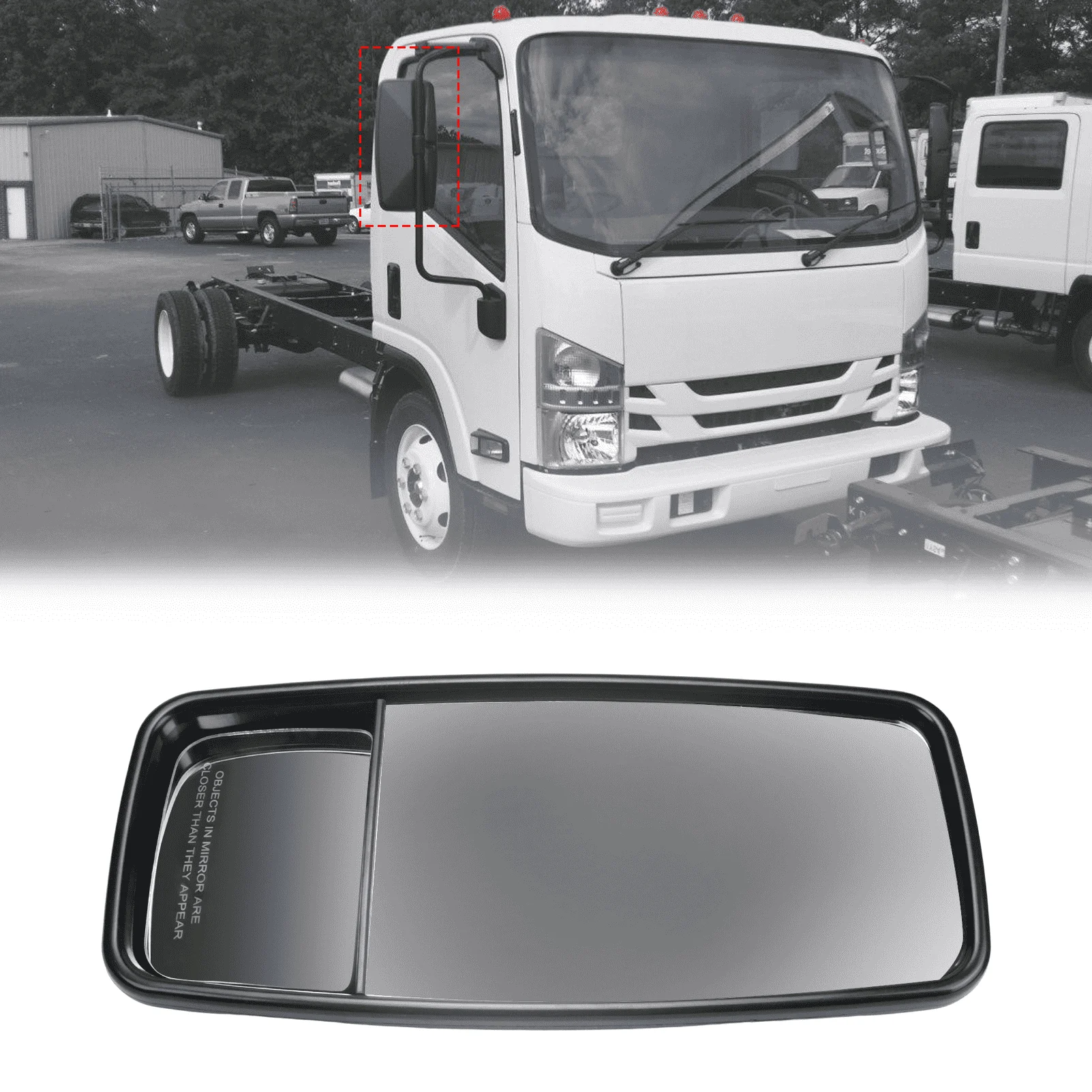 Outside View Door Mirror For ISUZU NPR NPR-HD NQR NRR GMC Chevrolet W3500 W4500 W5500 Truck 2008-2023 Black Passenger Side