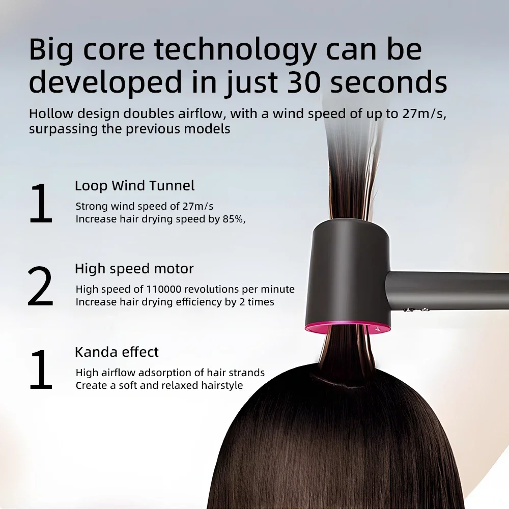 2026 Hair Dryer Professional Leafless Negative Ion Attachment Negative Ion Salon Tool Home Travel Portable Electric Hair Dryer image 6