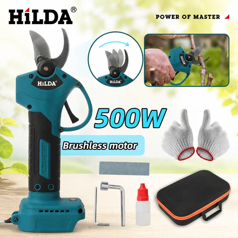 HILDA Cordless Brushless Electric Pruning Shears Professional Fruit Tree Branches Cutter Garden Power Tool for Makita Battery