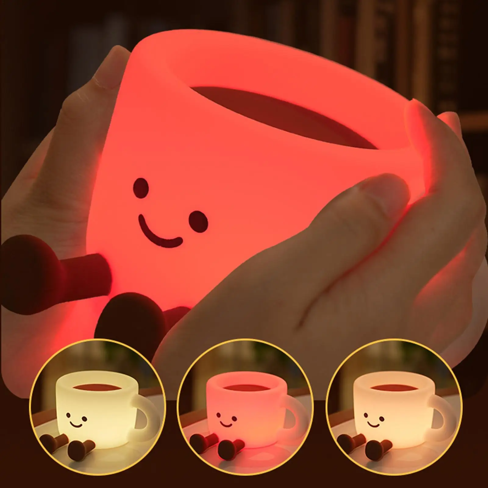 Coffee Cup Silicone Night Light Rechargeable Dimmable Battery Operated Light Color Changing Fun Atmosphere Bedside Night Lamp