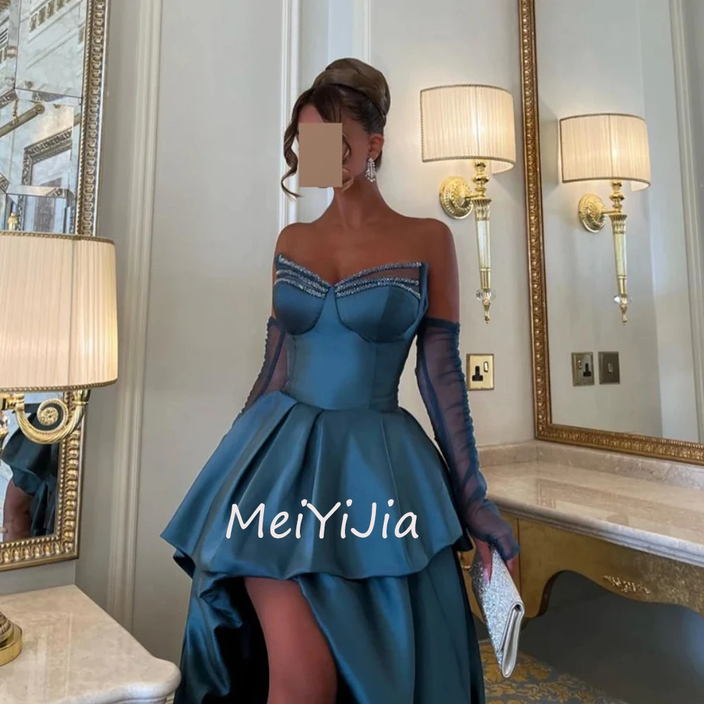 MeiYiJia Strapless Simple Satin A-Line Floor-Length Grace Backless Saudi Arabia Sexy Evening Birthday Club Outfits Summer 2024