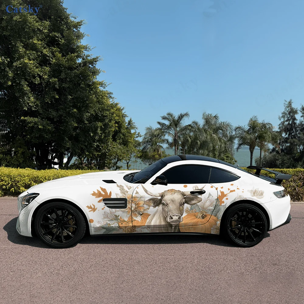 

Cow Pumpkin Flower Orange Car Vinyl Wraps Decal Self-adhesive PVC Sticker Suitable for Trucks SUV Decor Auto Accessories Gift