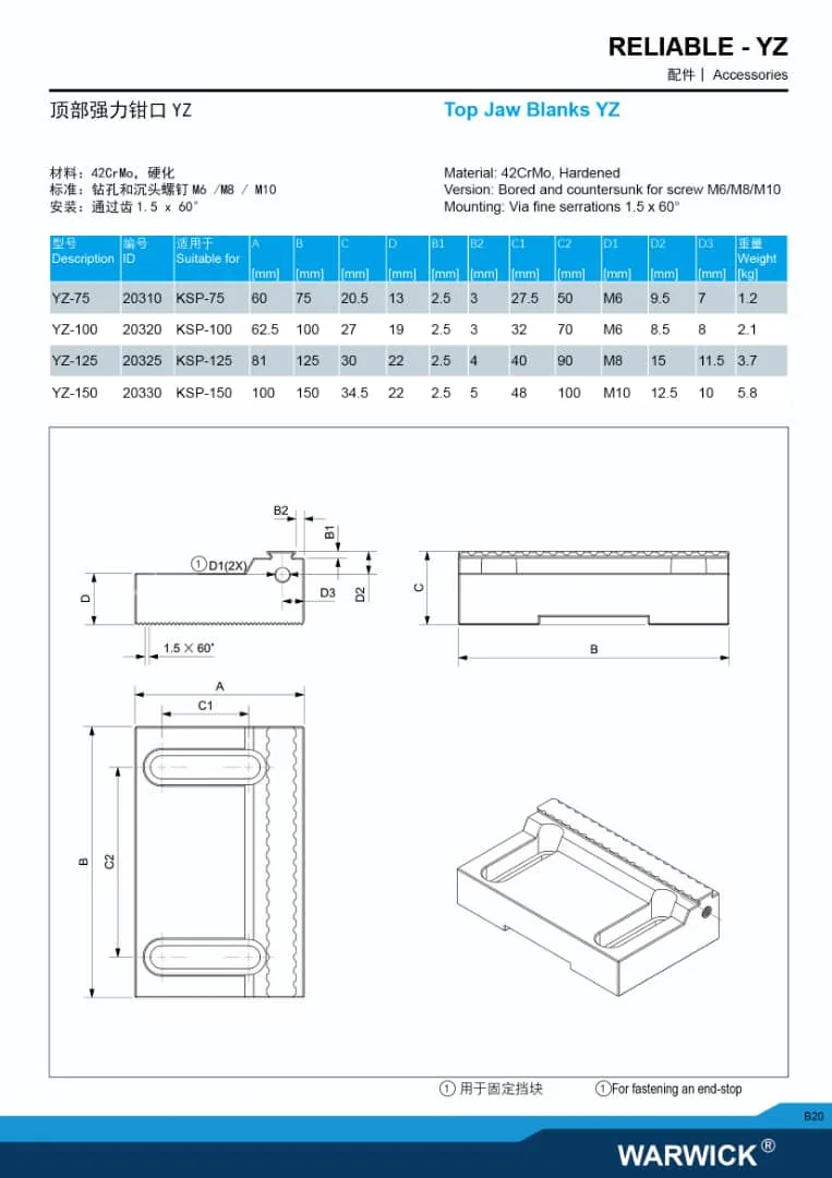Precision jaw models TRZ-100 and YZ-100