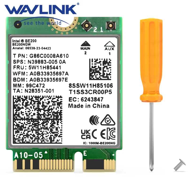 WAVLINK WiFi 6/7 Wireless Card 5400/8774Mbps Tri-Band BE200 M.2 NGFF Network Module with Bluetooth 5.4 Support Windows 10/11